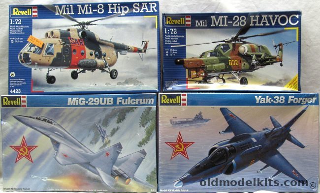 Revell 1/72 4072 Yak-38 Forger / 4766 Mig-29 UB Fulcrum / 4423 Mil Mi-8 Hip SAR / 4489 Mil Mi-28 Havoc plastic model kit